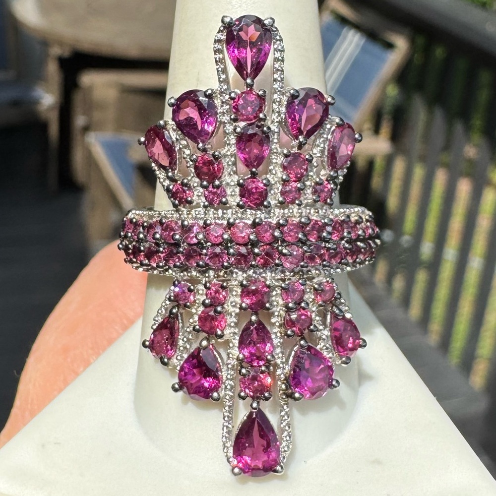 925 Rhodolite Garnet Pear Design Cocktail Ring